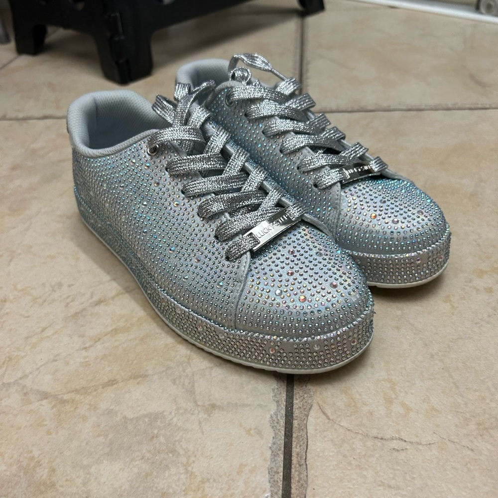 Women's Silver Crystal Embellished Lace-Up Sneakers